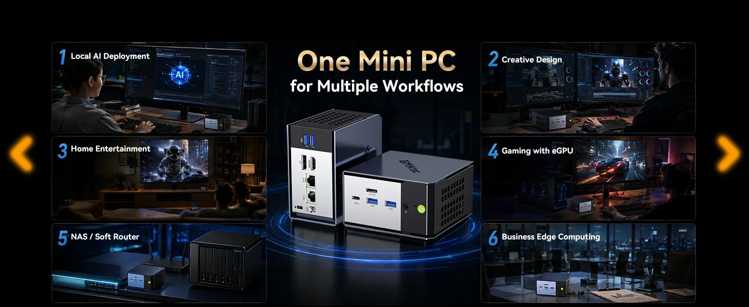 GMKtec EVO-X1 Pro Ryzen AI 9 HX 470 Powerful AI PC LPDDR5 64GB 2*M.2 2280 SSD WIFI7 BT5.4 Windows 11 Pro Mini PC Gaming Computer