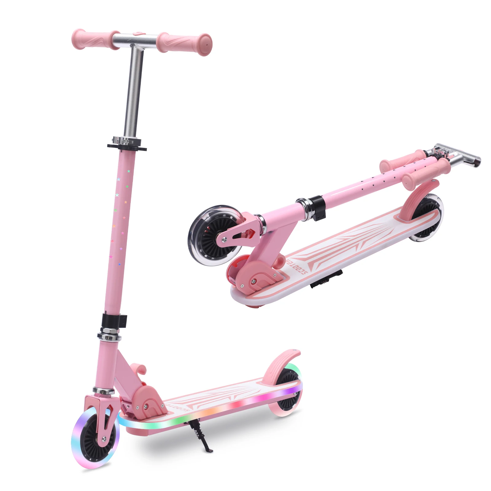 Patinetes para Niños de 2 Ruedas Plegables con Ruedas y Manillar con Luces, 4 Alturas Ajustables, Patinete Ligero para Niños