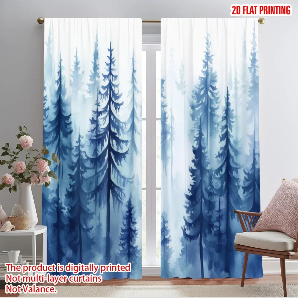 2pcs,2D plane printing Contemporary Curtains Mist Pines Versatile Polyester (without rod) Art Deco Festive Use for Living Room &