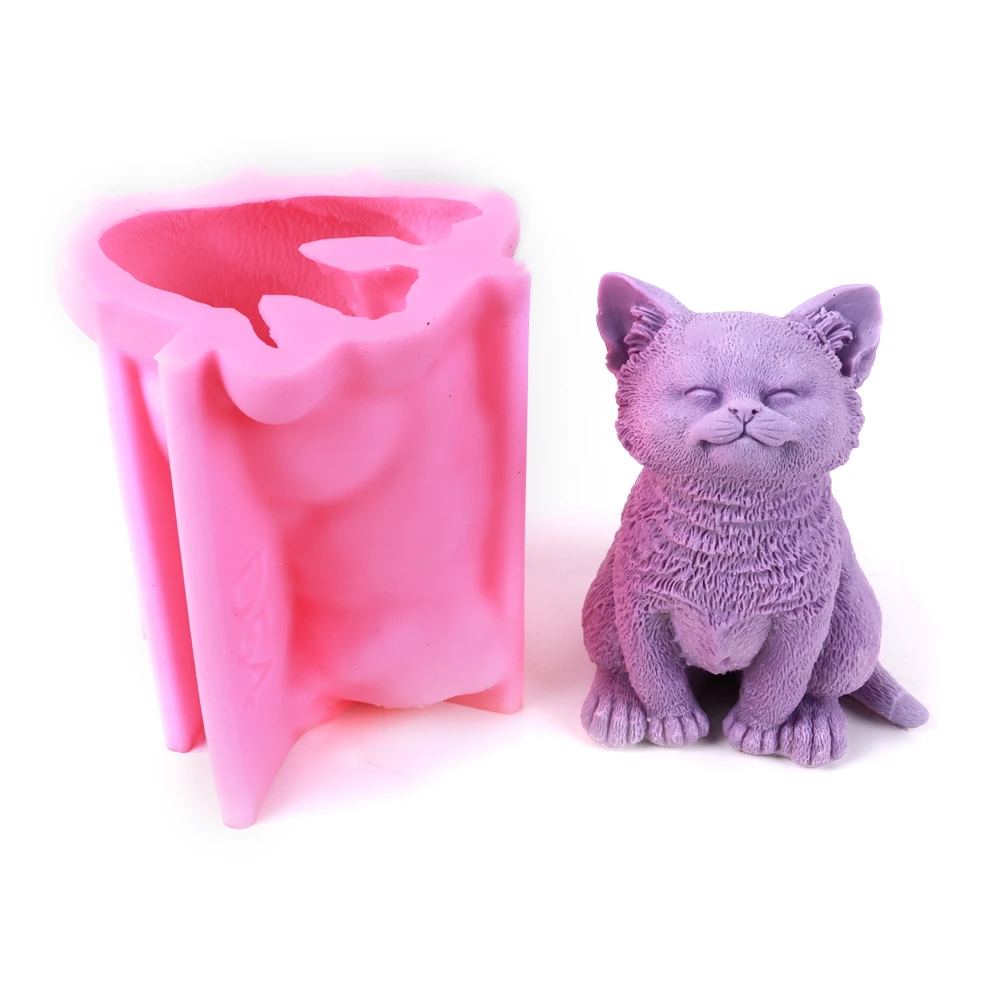 Moule à bougie en silicone chat assis mignon, bricolage animal, nounours, chiot, soja, avertir, amoureux des chats, décoration d'intérieur, cadeaux