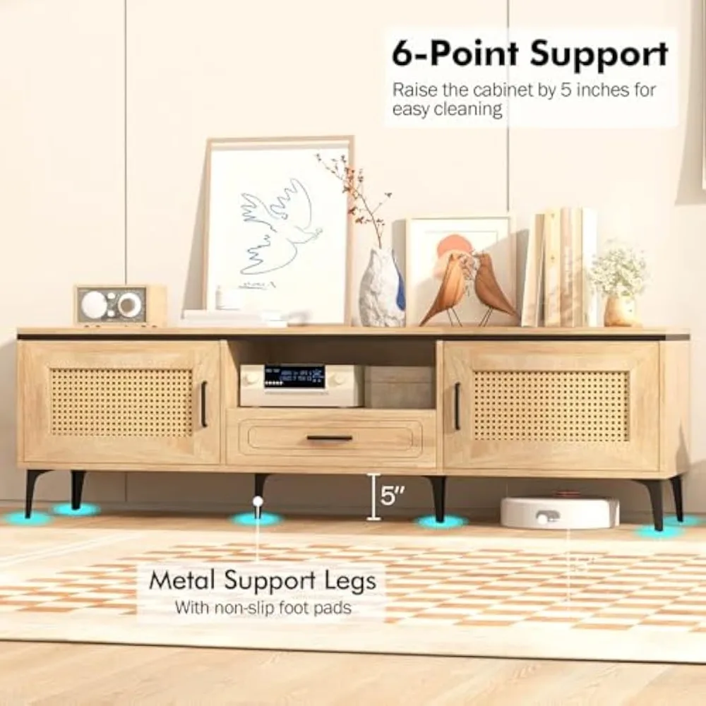 مركز ترفيه تلفزيوني مقاس 65 بوصة مزود بخزانات ودرج وإدارة الكابلات ورف مفتوح #4