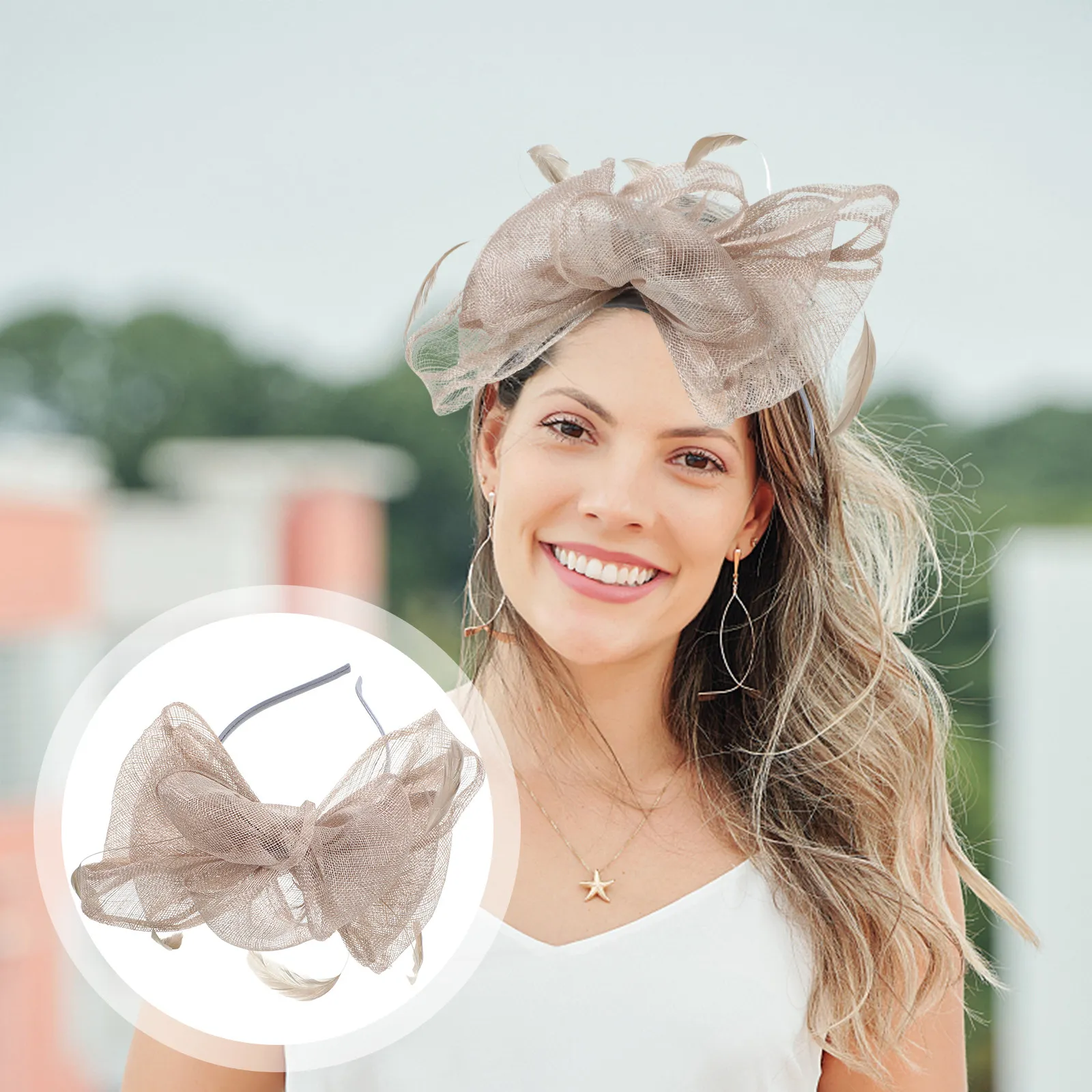 

Gauze Headband Grey Soft Lightweight Elastic Women Hair Accessories Elegant Photo Props Party Bridal Hair Hoop