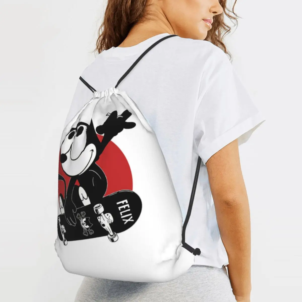 Cat 90s Cute Series 80s Cartoon Backpacks Portable Drawstring Bags Shoes Bag Book Bags for Travel Students