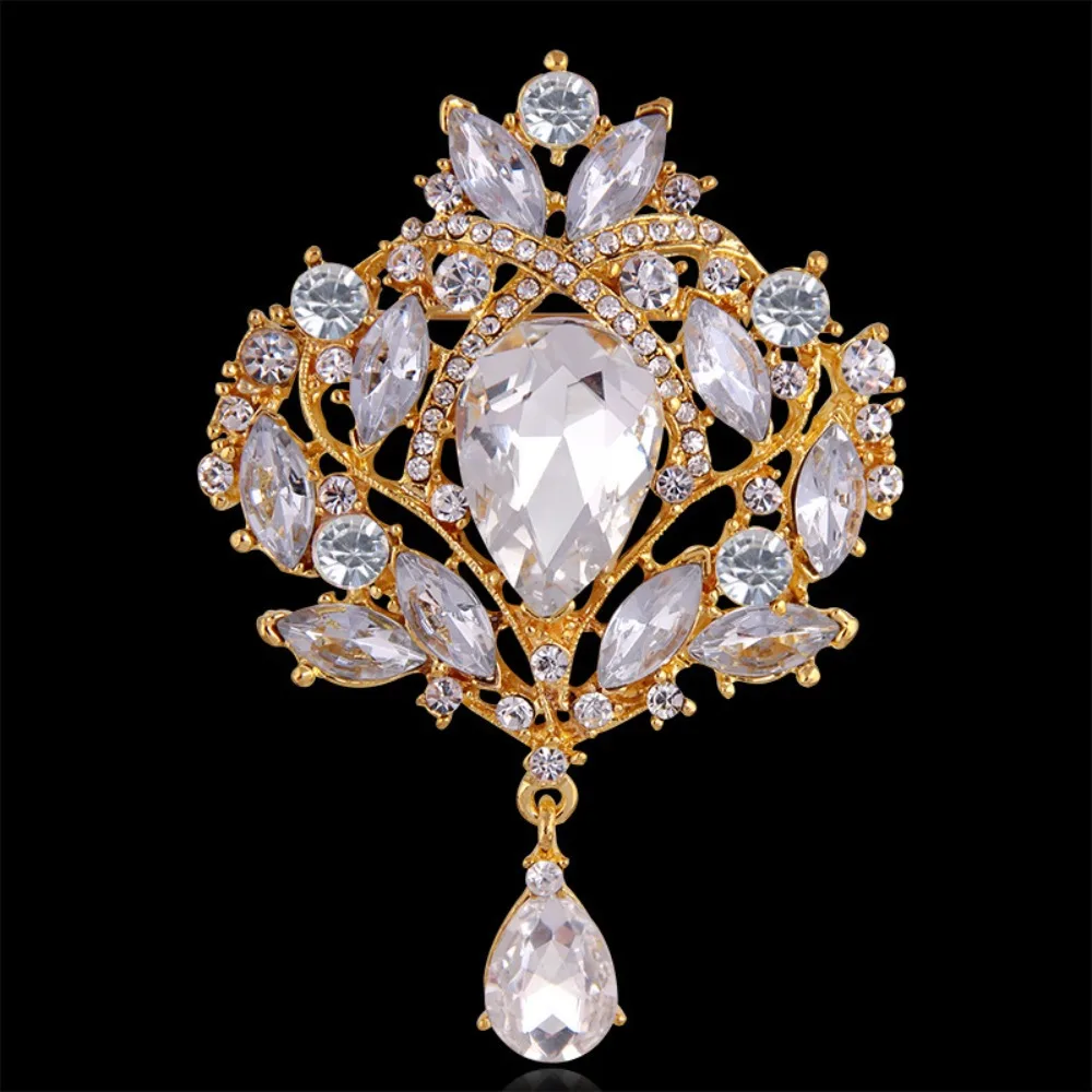 Broche de solapa con diamantes de imitación, broche de hoja de tilo, aleación elegante, insignia de flor Vintage, alfileres de solapa brillantes, accesorios para traje