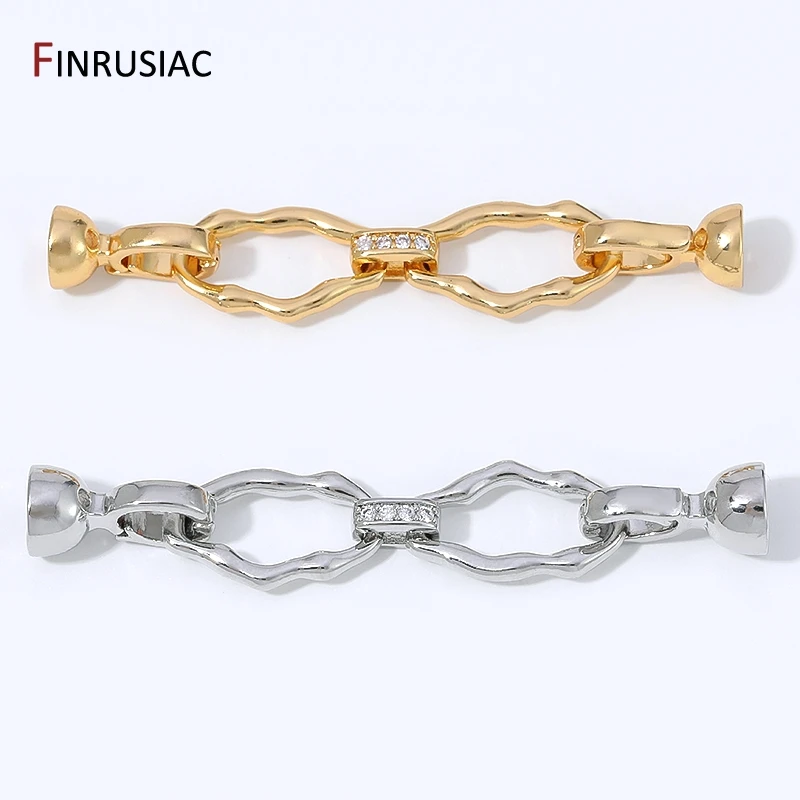 18K Gold Plated Brass Zircon Wavy Textured Connector Clasp,Double Loop End Fastener For DIY Necklace Bracelet Making Supplies