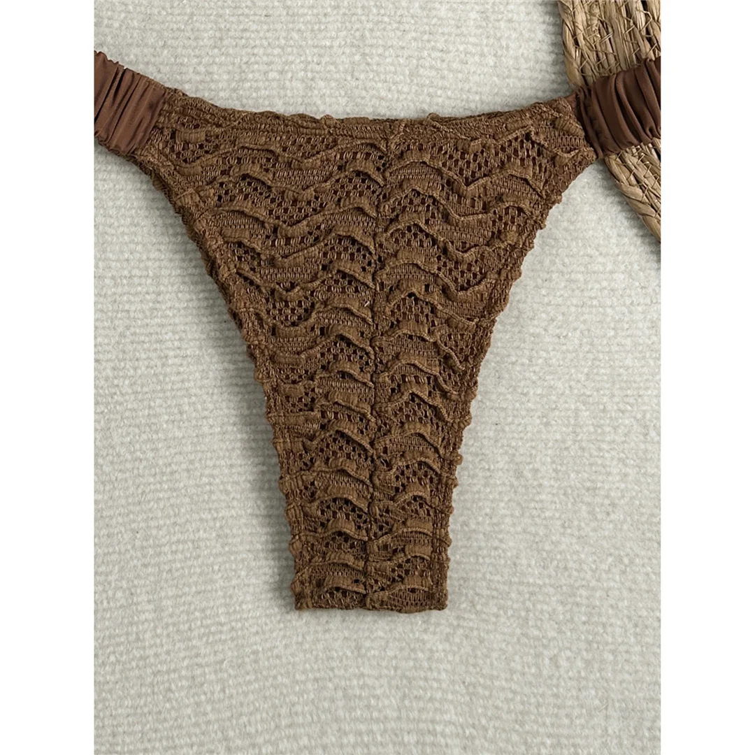 2026 Geknitterter Neckholder-Bikini Damen-Badeanzug zweiteiliger Bikini-Set gepolsterter Badeanzug Badebekleidung V8135 – Detail 20