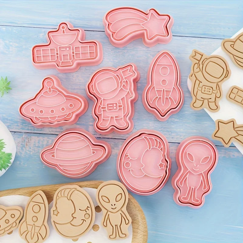 8Pcs/Set Space Astronaut Series Biscuit Mold Spaceship Meteor Rocket Shape Cookie Mold Home DIY Baking Accessories