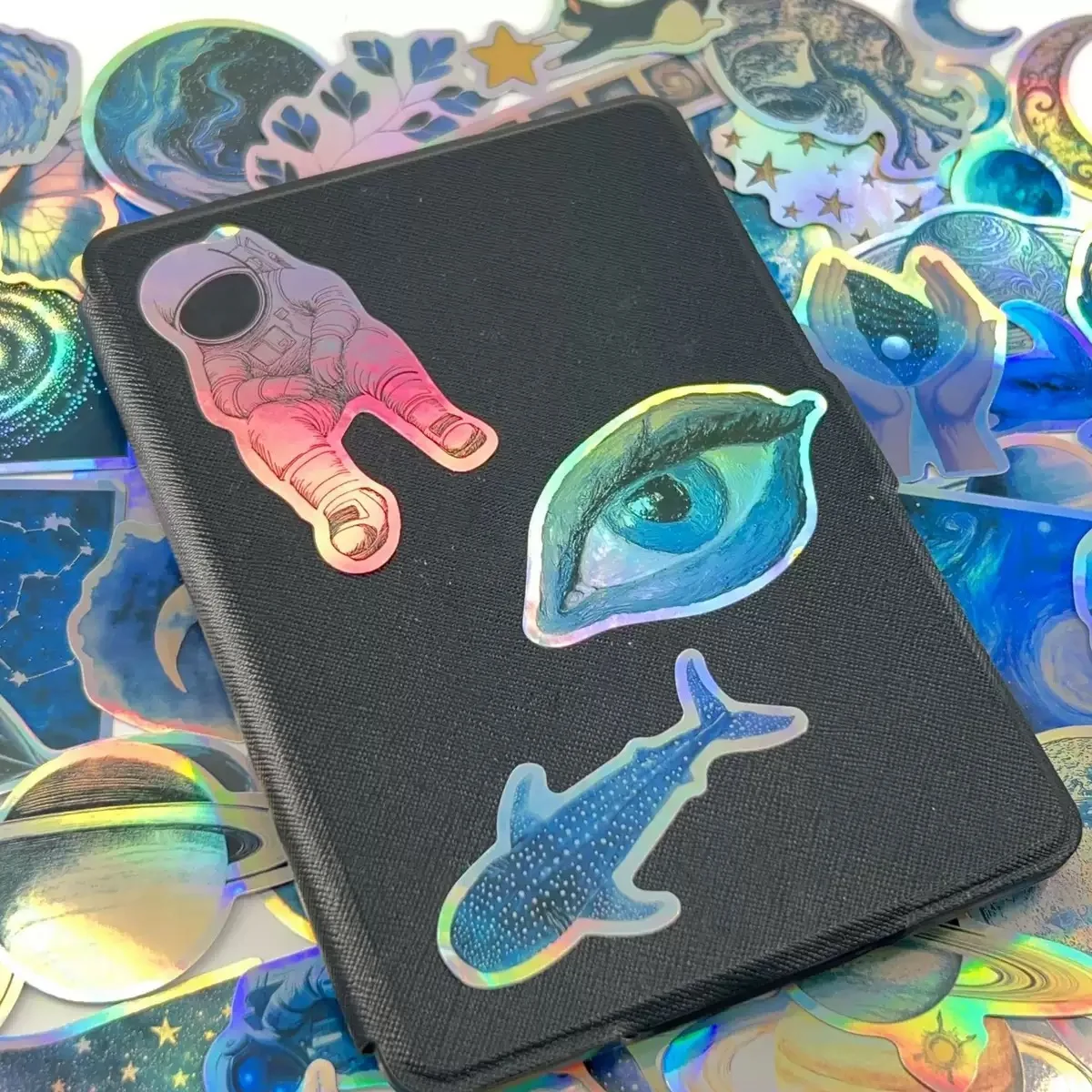 10/50PCS Cool Dark Blue Laser Outer Space Universe Planets Stickers Aesthetic DIY Laptop Phone Luggage Decals Sticker Kids Toy