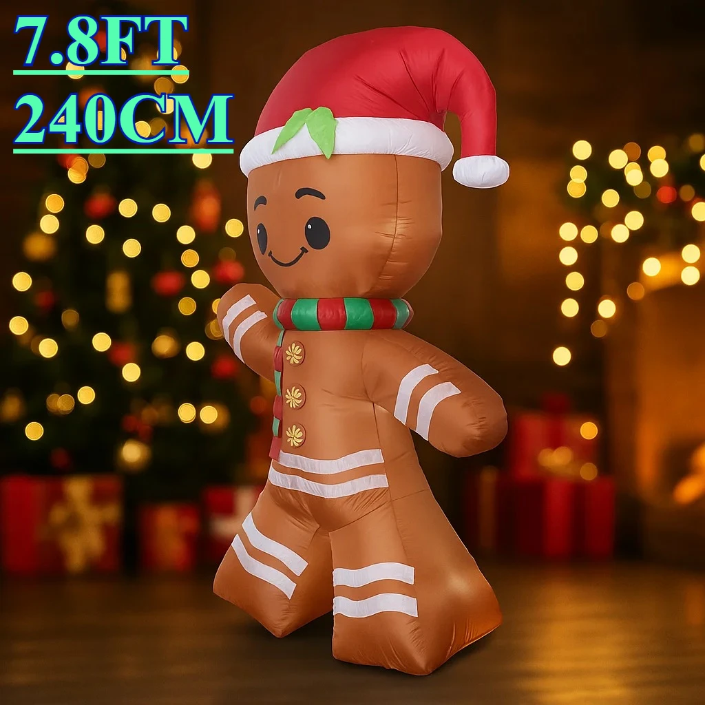 Jouet gonflable de noël de 7,8 pieds, bonhomme en pain d'épice, ornement, cadeau de vacances, décoration de cour de noël LED, décoration de maison du père noël