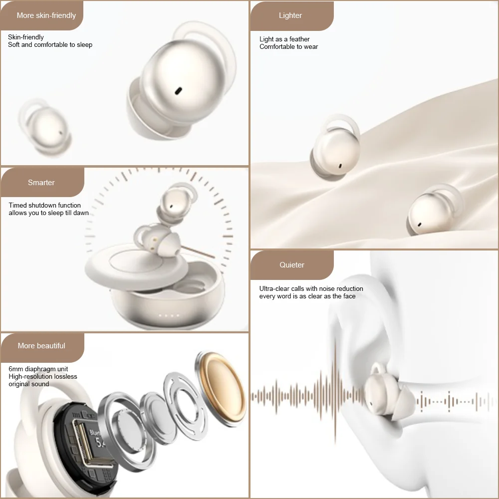 سماعات نوم محمولة من السيليكون الناعم مزودة بتقنية البلوتوث 5.4 صوت خارجي معزول صوت Hifi غامر لارتداء مريح طوال الليل