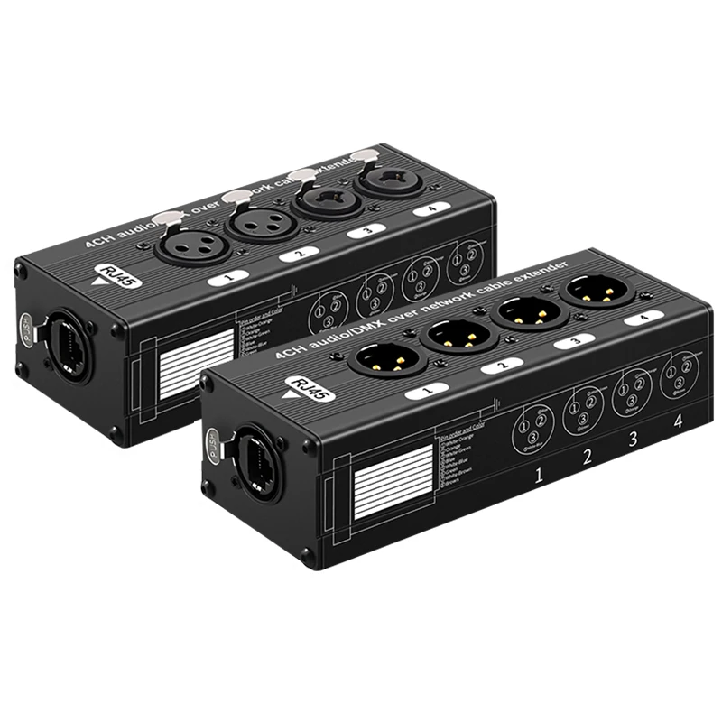 High Stability 4 Channel XLR to Ethernet Extender, Supports DMX for Mic, Speaker, Stage Light & Amplifier