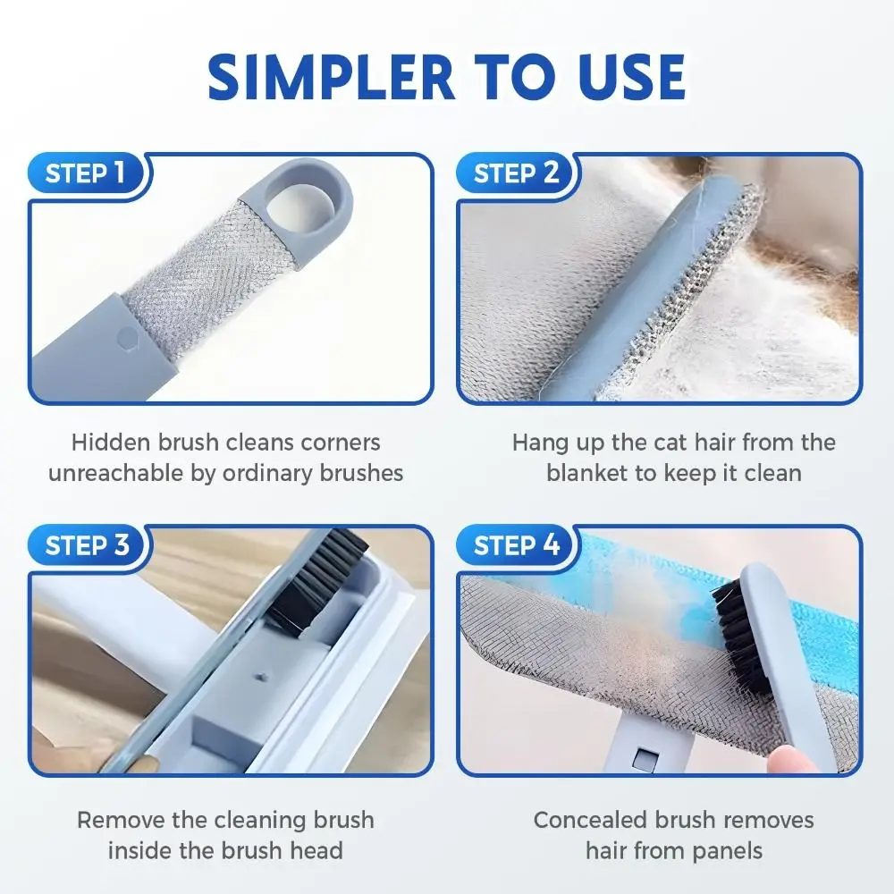 

Multi-functional Pet Hair Removal Long Handle Removable Cat Dog Hair Remover Brushs 3in1 with Cleaning Brush
