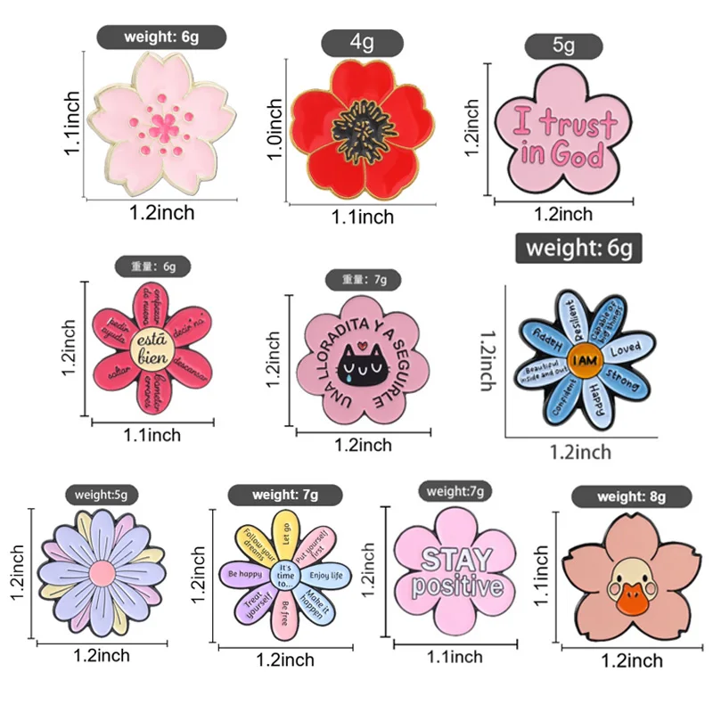 Positive Quote Flower Enamel Badge Set Daisy Floral Inspirational Saying Pin Motivational Brooch Aesthetic Jewelry Gift