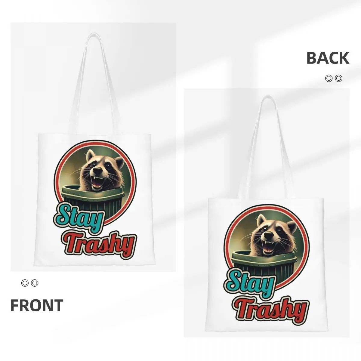 Stay Trashy Funny Happy Raccoon Lover Merch Canvas Tote Bag per le donne Daily Garbage Trash Raccoons borse della spesa