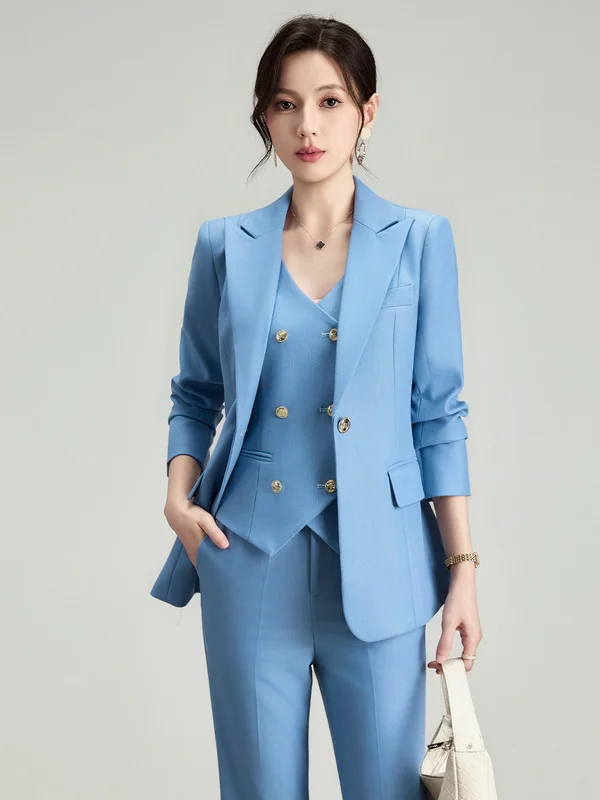 Elegant Women's Tailored Suit Set for Autumn Business Commuting Slim Fit Hostess Formal Wear Polyester Fiber Casual Scene