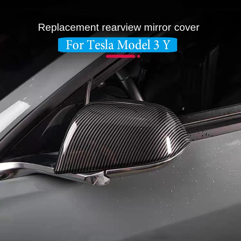 

Car Rearview Mirror Cover For Tesla Model 3 Y Carbon Fiber Rear View Mirror Decorative Shell Exterior Accessories