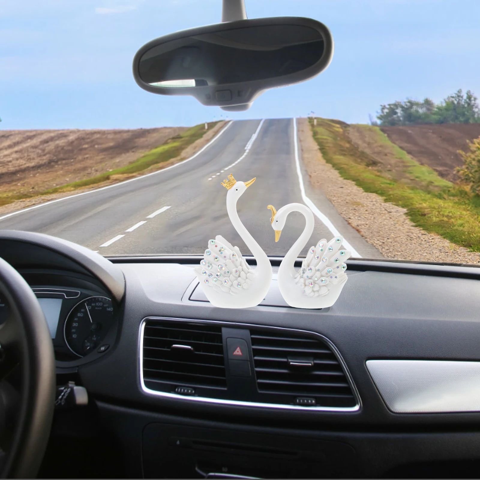 

2 Pcs Car Ornaments Dashboard Decorations Interior Accessories White Swan Shaped Elegant Design Durable Materials Great Gift Car