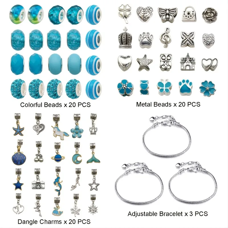 DIY Bracelet Making Kit, Jewelry Craft Making Supplies Beads Charms Bracelets For DIY Craft Gifts For Women, Blue Set