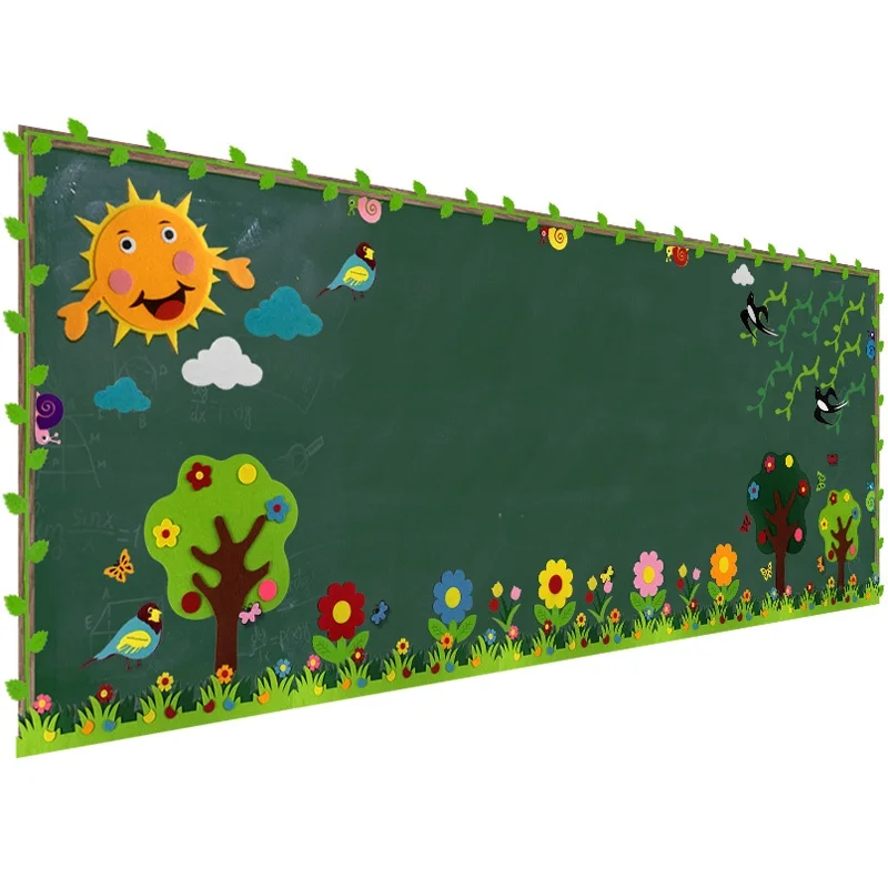 [LULU061]3D Foam Felt Craft Cartoon Blackboard Wall Decor with Removable Wall Stickers for Classroom, School, and Room decor