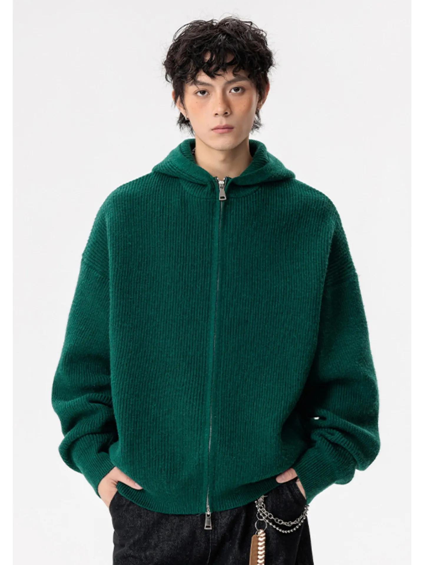 

Мужской молодежный повседневный свободный кардиган с двойной молнией, вязаный свитер в корейском стиле, осенний модный топ, мягкий и удобный, длинный рукав