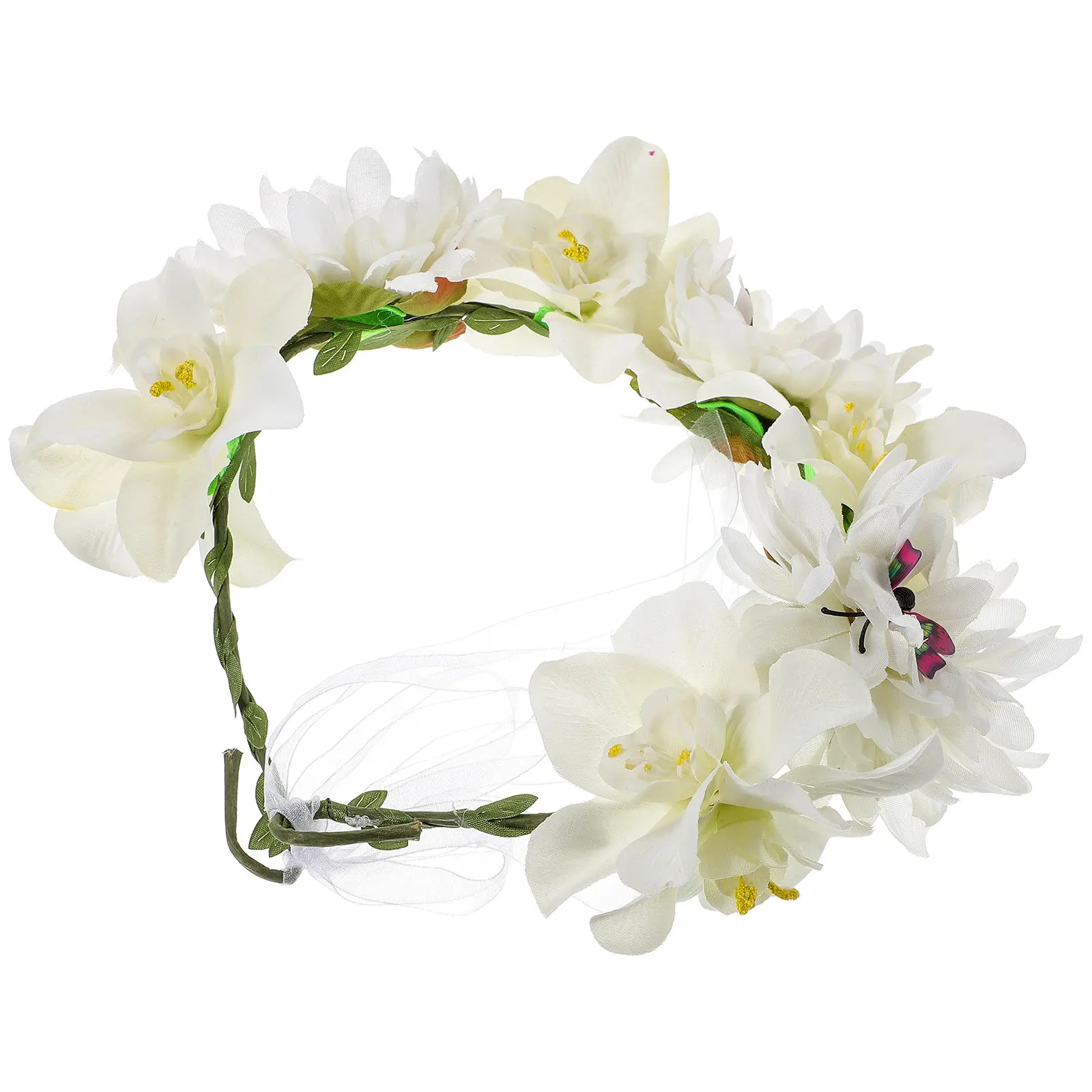 Bohemian Flower Crown for Women Artificial Floral Headband Lightweight Delicate Elegant Flower Hair Wreath for Bridal Shower Tea