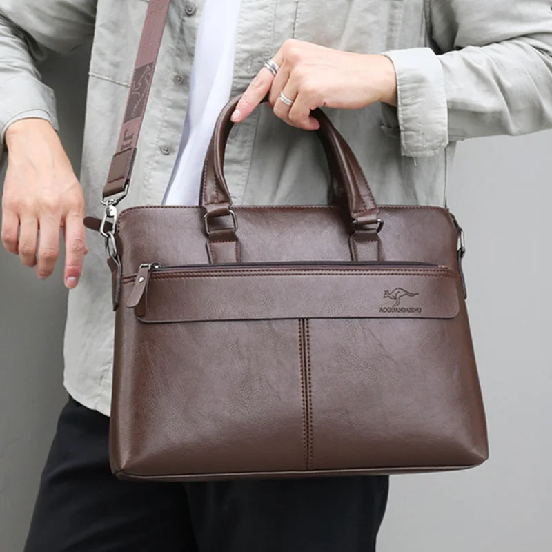 Luxury Vintage Men's Briefcase Horizontal Zipper Handbag Business Shoulder Messenger Bag PU Leather Man Laptop Tote Bag