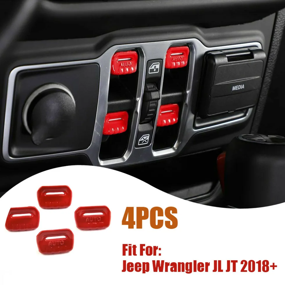 

4pcs Car Window Control Switch Styling Decor Cap Car Window Lift Switch Button Cover Decoration for Jeep Wrangler JL JT 2018+