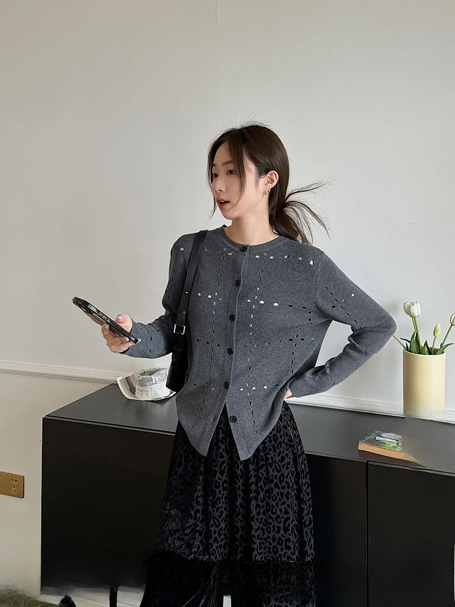 

Brand Hollow out Knitted Cardigan Pencil Skirt DEARSOCUTE Women's Faion Autumn Collection T204D07006/T204D0723409