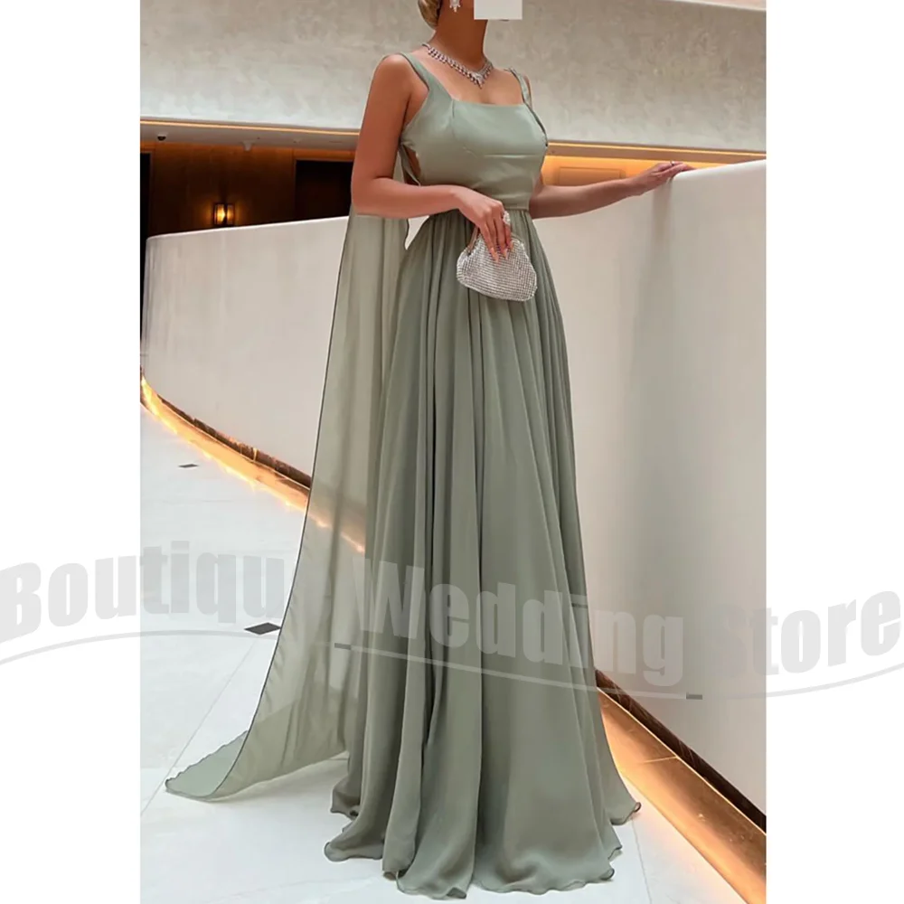 

Fashion Evening Dresses Luxury Square Collar Sleeveless Draped Party Gowns Customized Sweep Train Backless A-Line Prom Dresses