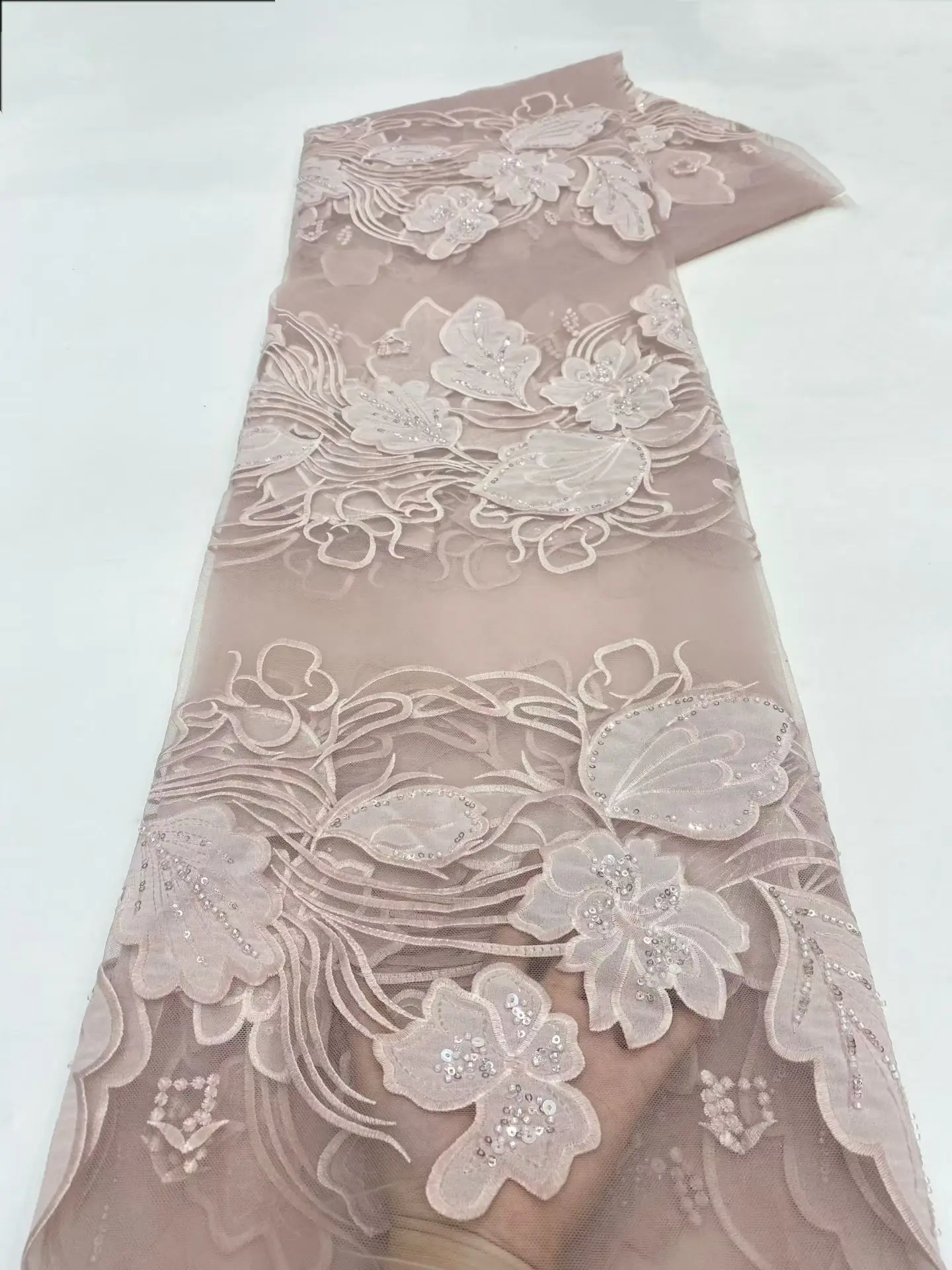 2025 New Style Sky Blue Laser Sequins Beads African French Nigerian Lace Fabric For Women Party Wedding Dress Diy Sew KXX25191