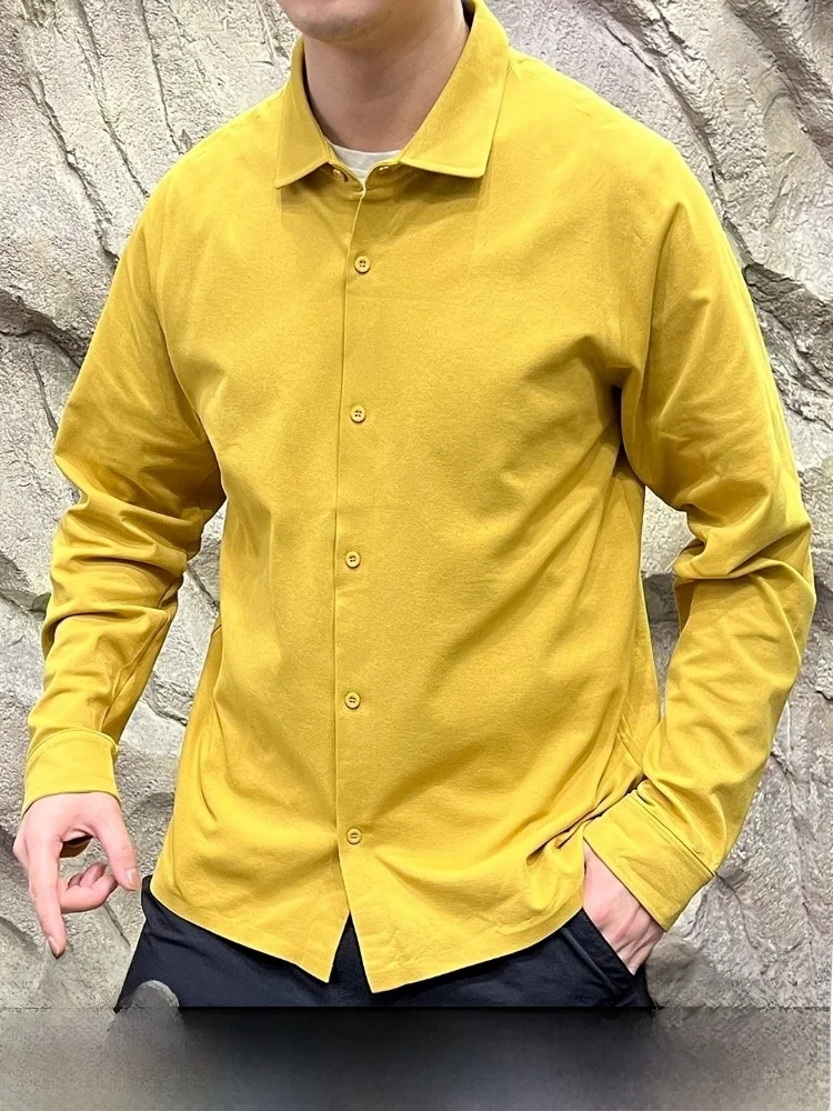 

High-End Lightweight Men's irt Qui-Dry Moisture-ng Full-Prure Glue Ba Men's Faionable Autumn irt Stand Fit