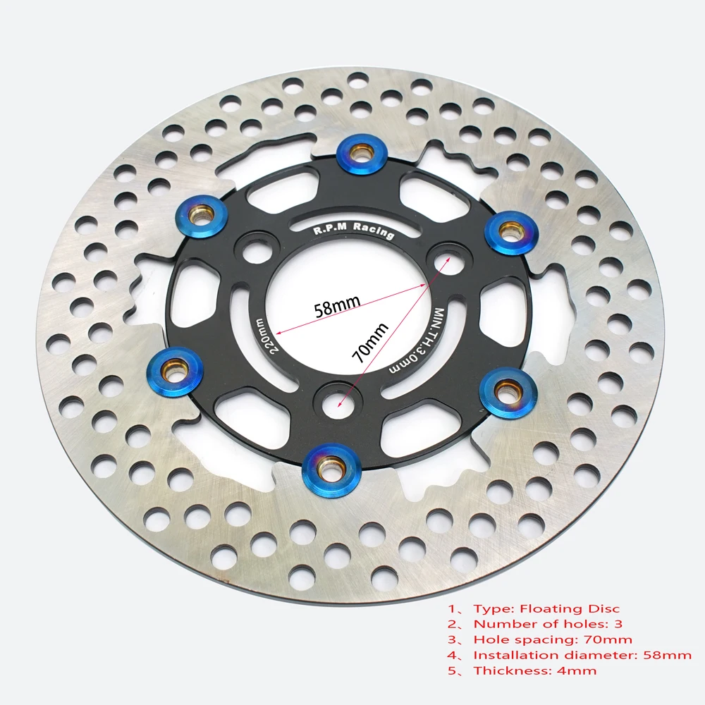 Motorcycle Universal 220mm Floating Disc Brake Caliper Disk 3 Holes Spacing 70mm for Honda Suzuki Yamaha Bike Pitbike