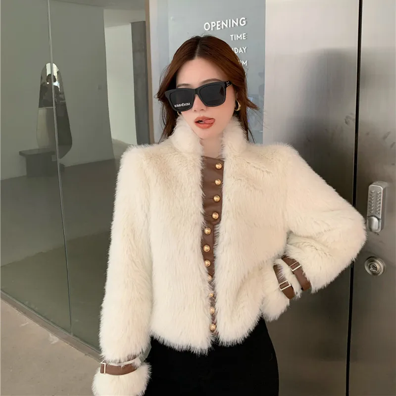 

2023 New шуба Elegant White Faux Fur Coat Thick Warm Luxury Short Fur Outwear Pearl Buttons Women's Winter Jacket шуба женская