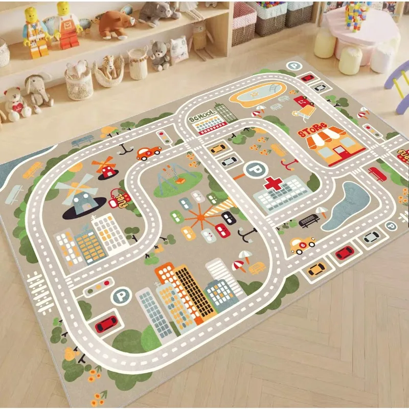 Children's Parking Lot Traffic Game Floor Mat Carpet Boy Car Cartoon Road Track Carpet Lane Mat Living Room and Bedroom Carpets