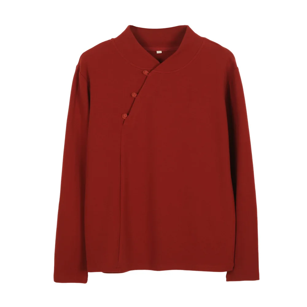 

Chinese Style Shirt Women Mandarin Collar Winter Tops Layering Shirts