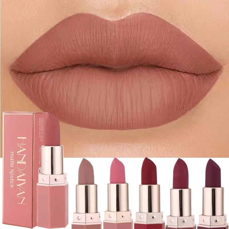 1Pc Matte Wasserdichte Samt Lippenstift Pigmente Make-Up Langlebig Professionelle Nude Rosa Sexy Rot Braun 6 Farben Großhandel 2025New