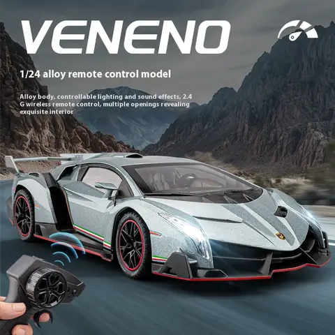 1/24 Remote Control Car Lambo VENENO Sports Car Model Metal Die Cast Sound and Light Steering With Free Battery