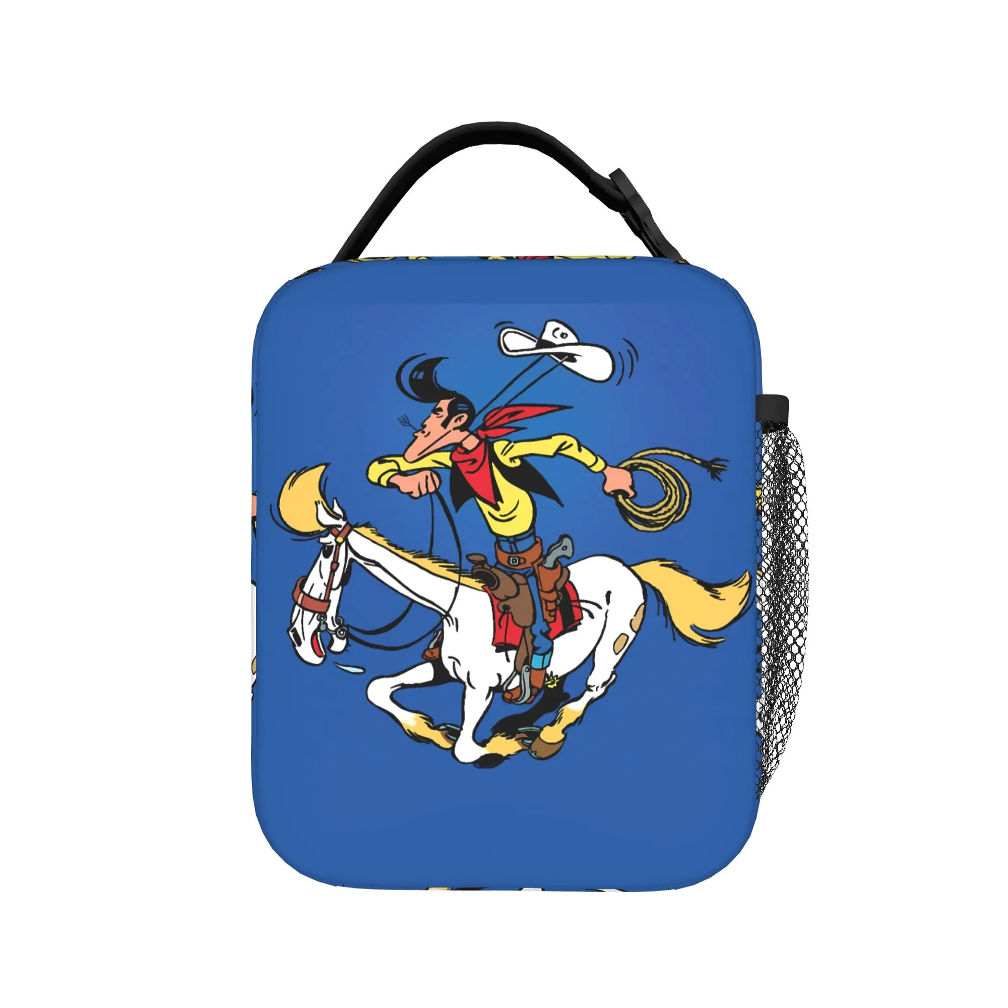 Lucky Luke Cartoon Comics Lunch Bag  Aesthetic Lunch Box Picnic Portable Zipper Thermal Tote Handbags For Women Waterproof Bag