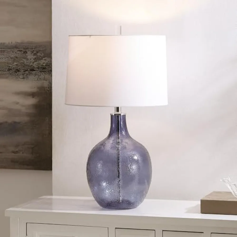 Lighting Collection Nadine Glass 26-inch Bedroom Living Room Home Office Desk Nightstand Table Lamp LED Bulb Included