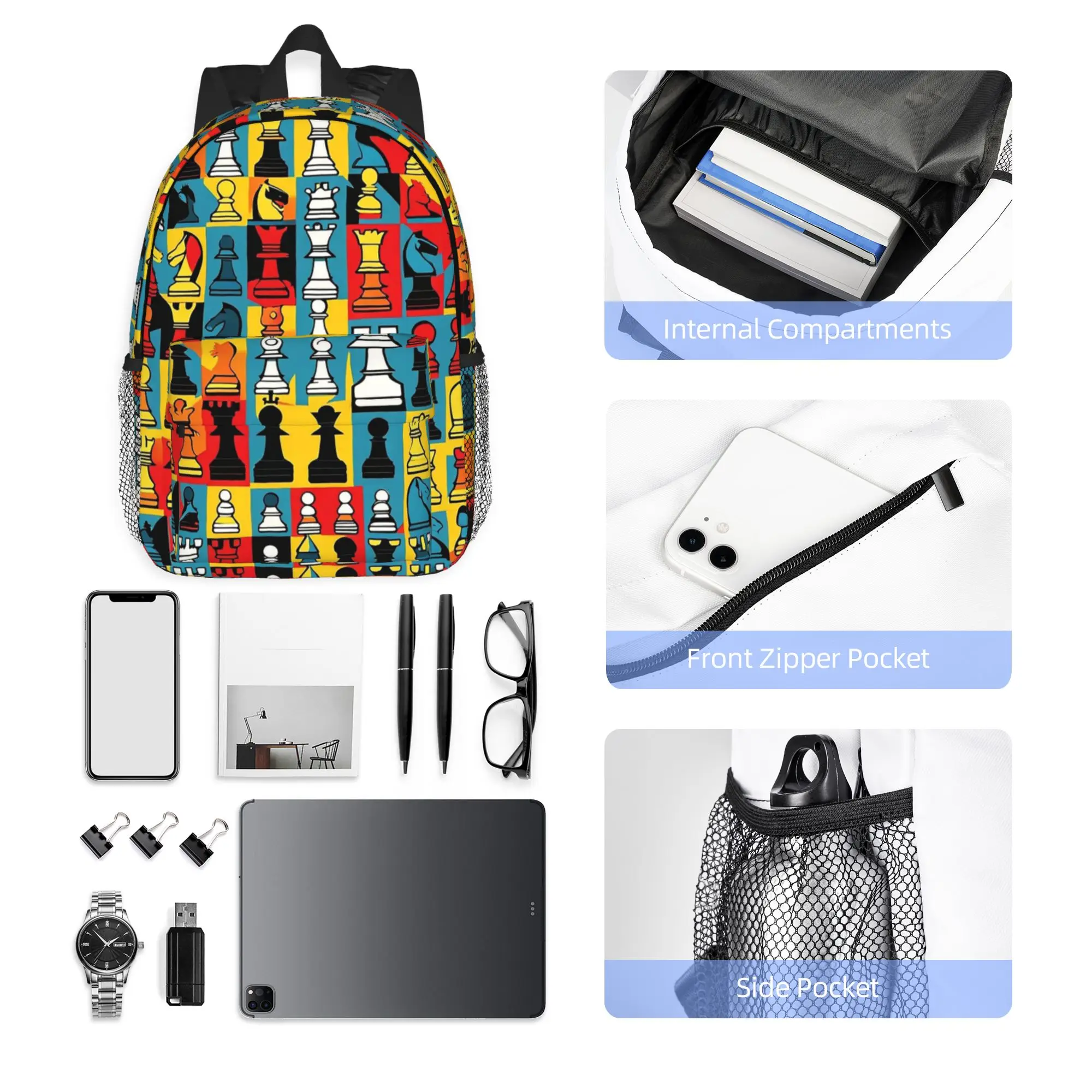 Cartoon Chess Pattern Backpack Hot Sale Daypack Large Capacity Boys Girls BookBag Shoulder Bags for Men Women School Bag