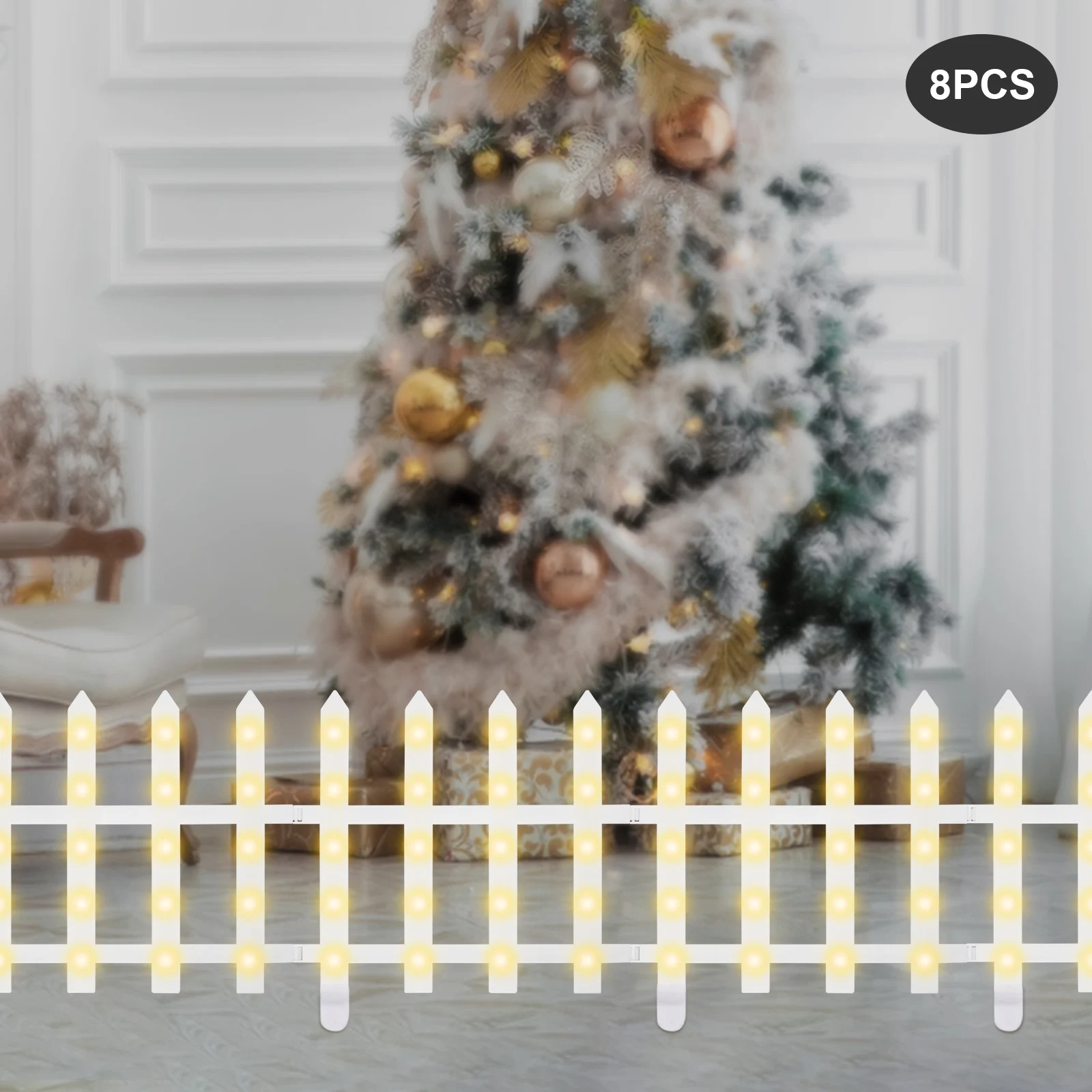 38*38cm/14.96*14.96in Decorative Garden Fence Panel Lights 160 LEDs 6W 5m Lead Wire Ground Plug Placement Type for Flower Bed Christmas Holiday Party Decoration, 8 PCS
