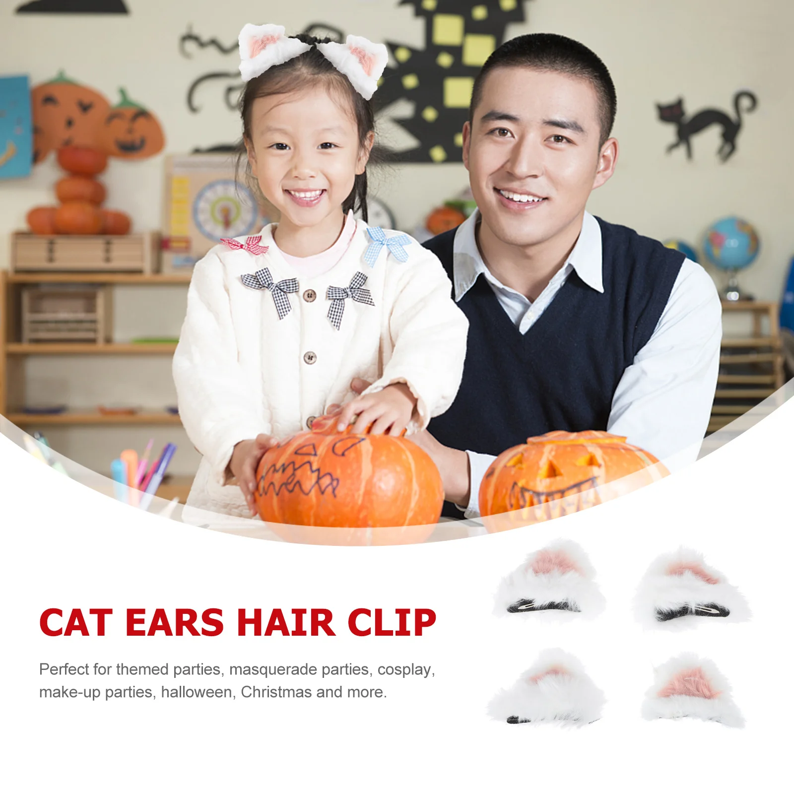

2 Pairs Cat Ears Hair Clip for Girls White Kitten Animal Unique Child Smooth Material Easy to Hold Themed Parties Cosplay
