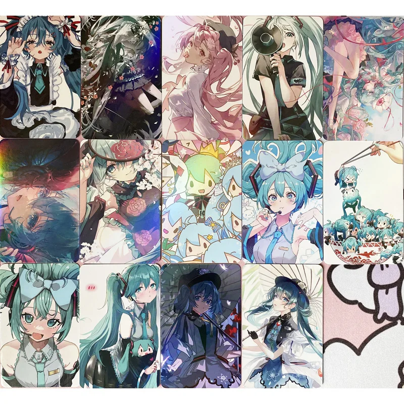 Boxed 50pcs/set New Anime Hatsune Miku Kawaii Figure Laser card HD atlas photo collection LOMO card photo card Model Toys Gifts