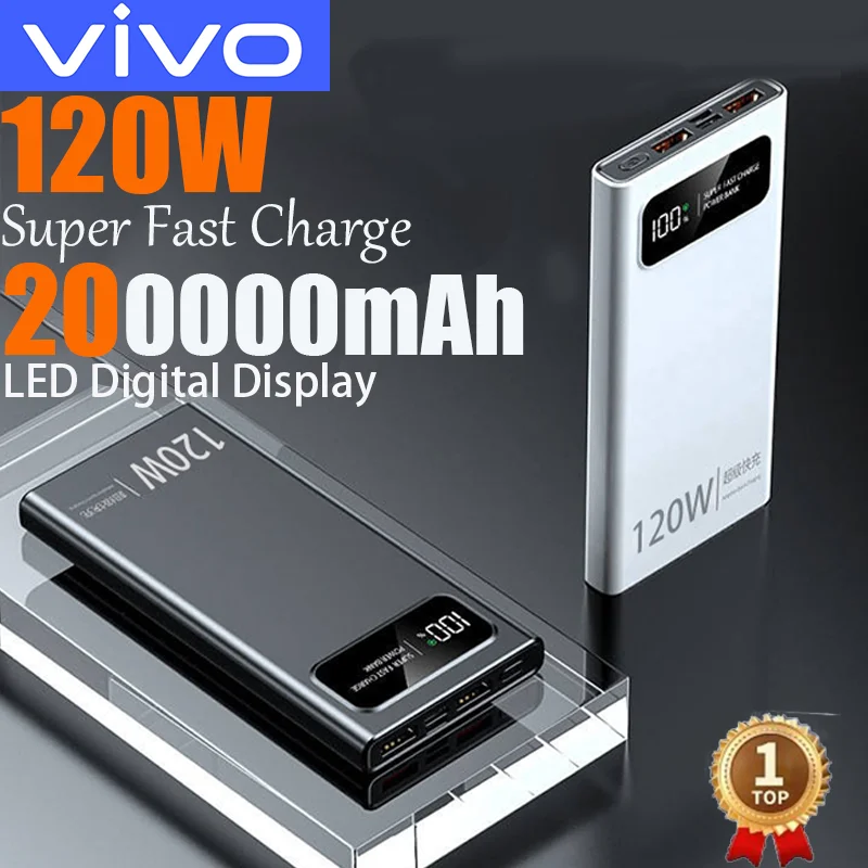 

VIVO 120 Вт 200000 мАч Power Bank Супер быстрая зарядка аккумулятора высокой емкости с цифровым дисплеем PowerBank для iPhone Samsung Huawei