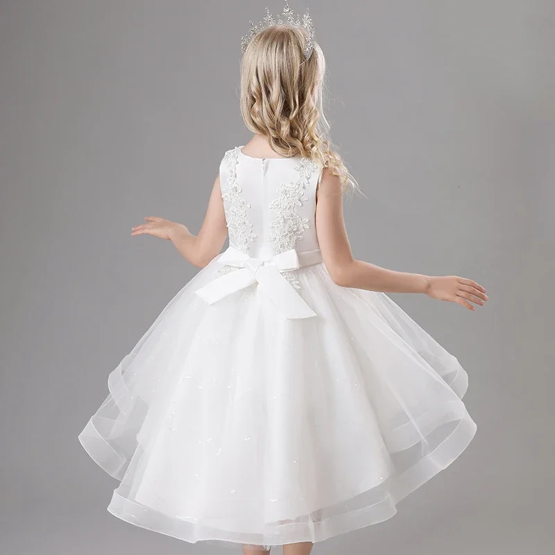 Vestido de princesa para niña, traje de Piano, estilo veraniego, flores, tren de barrido con cuentas