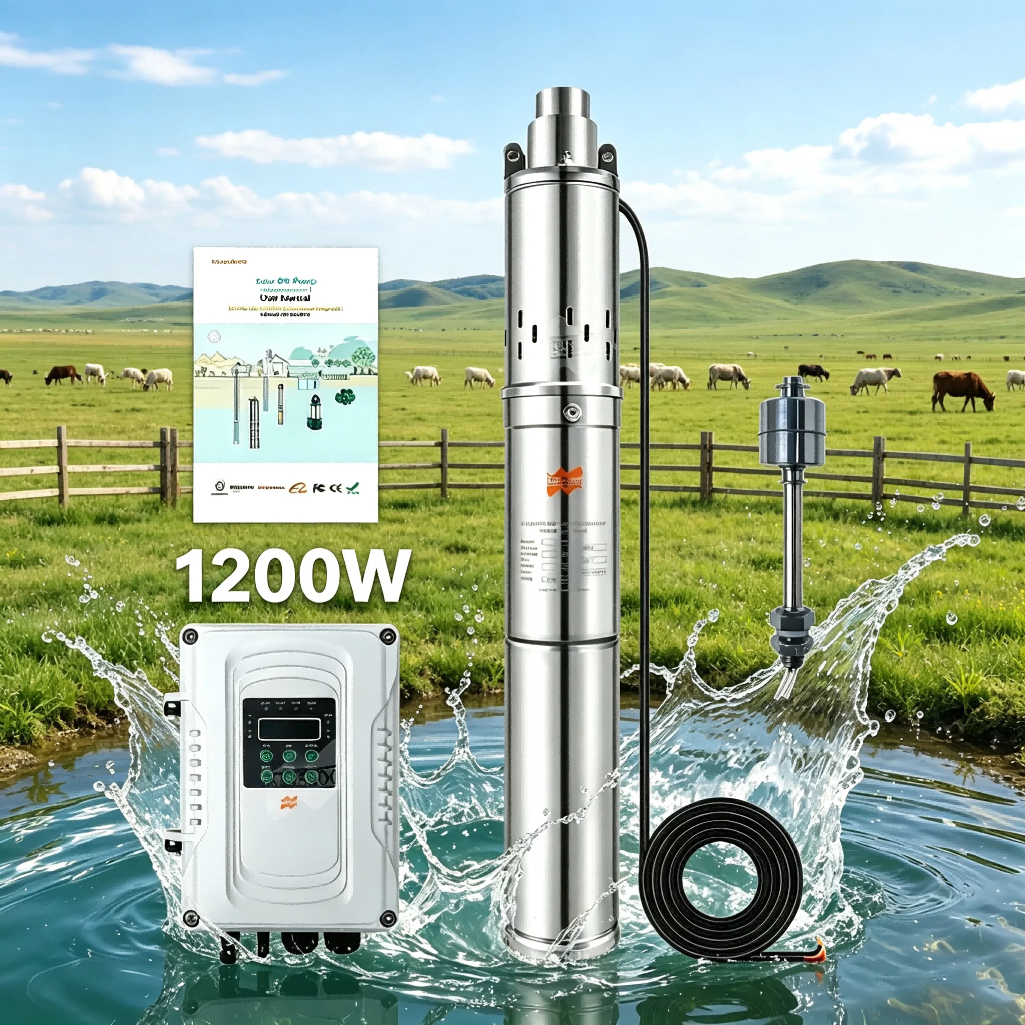 1200W Solar DC Deep Well Pump With External MPPT Controller High Head and Large Flow Rate Solar Brushless Submersible Water Pump