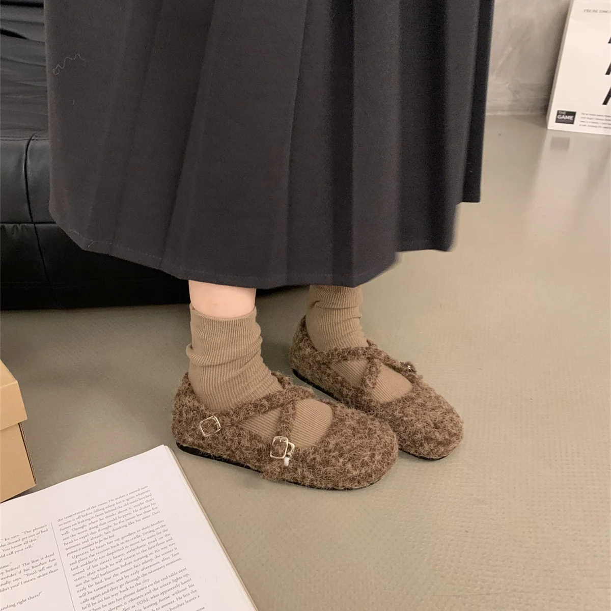 Women Shoes Autumn Modis Loafers Fur Female Footwear Casual Sneaker Fall 2024 Winter Dress Moccasin New Mary Janes Casual Woman