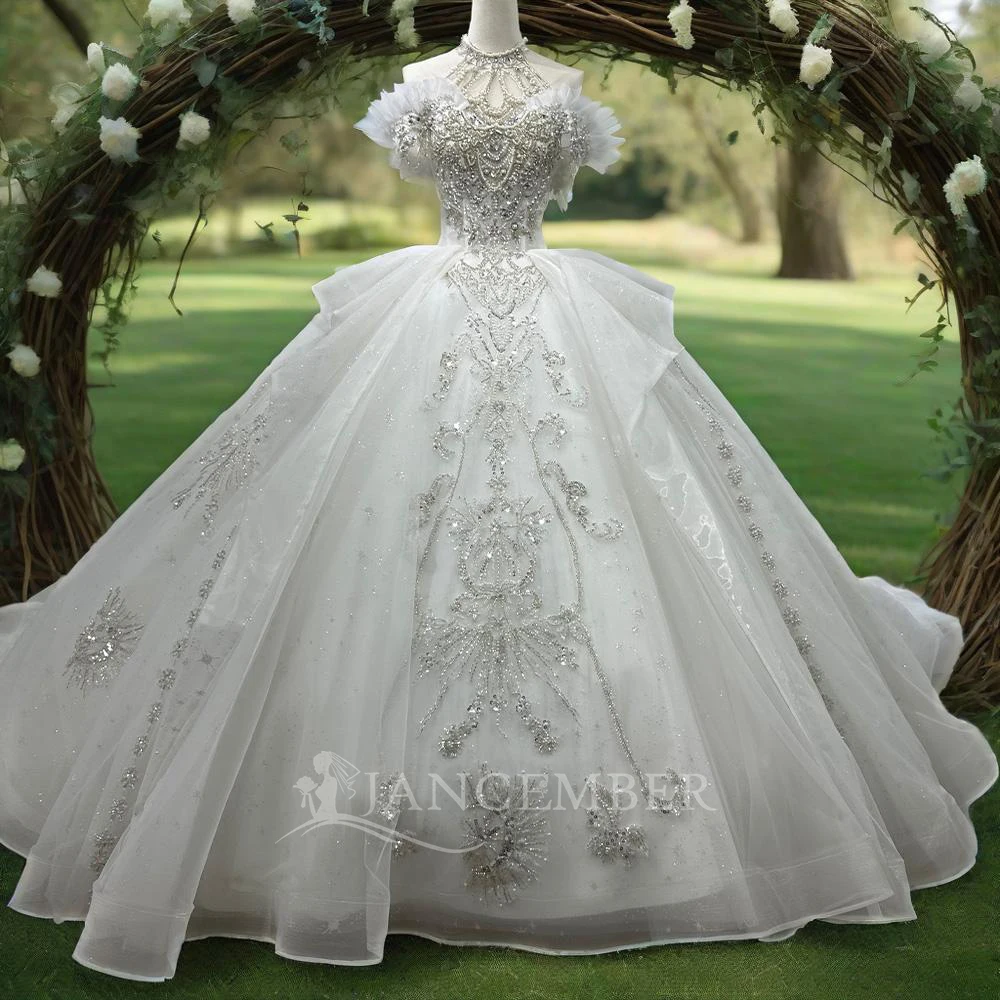 

Jancember Luxury Fascinating New Halter Wedding Dresses Sequin Lace Bride Gowns Women Off The Shoulder vestidos de novias 2025
