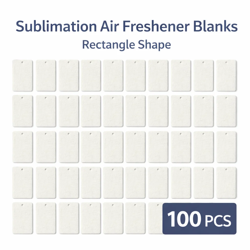 100PCS / 50PCS Rectangle Sublimation Air Freshener Blanks with OPP Bags & Hanging Cords, Blank Car Freshener Sheets for Heat Tra