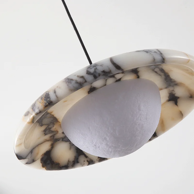 Luxury Black Round Natural Stone Pendant Lamp High-end Bedroom Bedside LED Chandelier Living room Decoration Home Hanging Lights